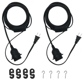 AZTL-003-BLACK-20FT-2 ADIYZ Pendant Light Cord Feet Bulb Plug