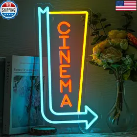 B0DHTHD5DS ALKKIGN Cinema Neon Sign Arrow Light Wall Movie