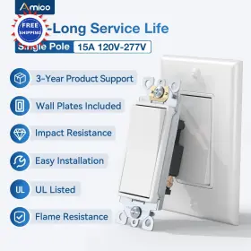 850078028013 AMICO Pack Single Pole Light Switch Wall Plate
