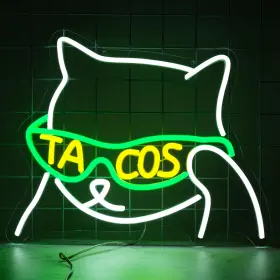 B0CX91FJTV AUGELRE Tacos Sunglasses Cat Neon Sign Anime Wall