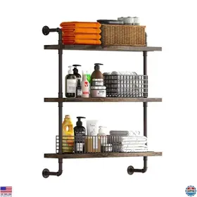 B09526BJJ3 TIER Helsin Pipe Shelf Wood Floating Shelves