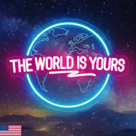 Brochao B0ckl9v2g1 The World Is Yours Neon Sign Carved Planet Led