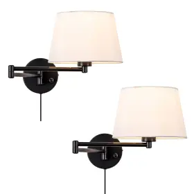 724164426130 C-CATTLEYA Swing Arm Wall Light Plug Linen Shade