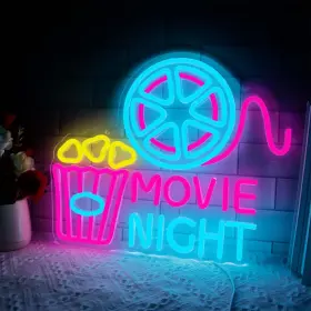 B0CCXNV8LN DRACEY Movie Night Popcorn Box Led Neon Sign Wall