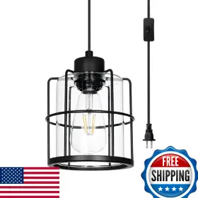 B0D2H67YG1 DSMJFU Plug Pendant Light Cord Cage Glass Shade