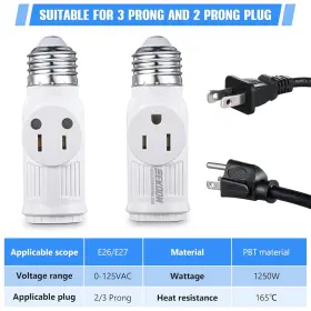 DC-FEEKOON-11 FEEKOON Prong Light Socket Adapter Bulb Outlet #2