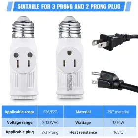 FEEKOON-BULB-0080 FEEKOON Prong Light Socket Adapter Outlet #2