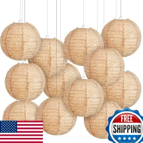 B0C6DLPPZZ HORTSUN Burlap Print Paper Lanterns Round