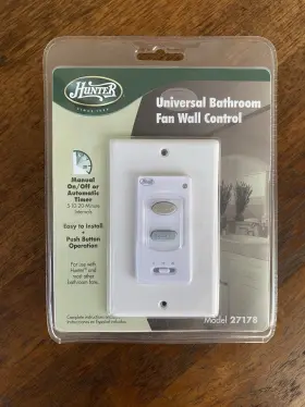 27178 HUNTER Bathroom Fan Wall Control Switch Wired