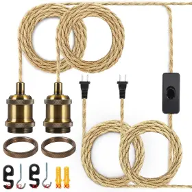 619351911684 KODBPJ Twisted Hemp Rope Pendant Lights Socket