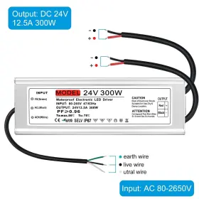 24V-300W LEDLIGHTSWORLD Waterproof Power Supply Ac Volt Led #2