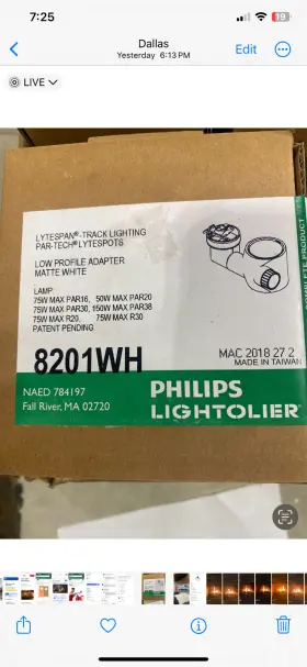 8201WH LIGHTOLIER Lytespan Track Lighting Par Adapter
