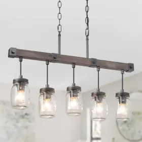 Log Barn 810116632800 Farmhouse Chandeliers For Dining Room 5 Light Mason Jar Kitchen Island