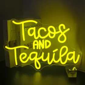 B0CN9HCRNR LOOKLIGHT Tacos Tequila Led Neon Sign Wall Lemon