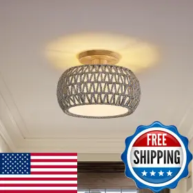 B0FQ1PVV5G LUAFAC Boho Rattan Ceiling Light Fixture Wicker