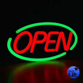 Maxlit B08csxhysg Maxlit- Oval Shaped Led Tube Neon Open Sign -large Size -24 X 12 Green/red