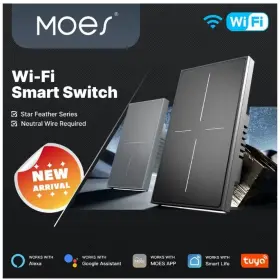SFL02 MOES Wifi Smart Wall Light Switch Touch Glass Alexa