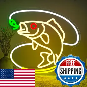 B0FSL33SJZ MOJOISH Fishing Neon Sign Dimmable Fish Led Lights