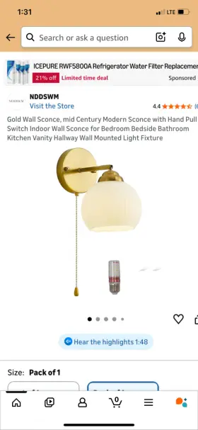 B0CFYWT93L NDDSWM Century Wall Sconce Switch Opal Shade