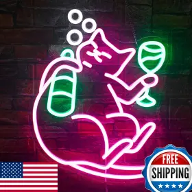 B0C9ZDJHYN NOSUN Cat Beer Neon Sign Wall Dimmable Led Light