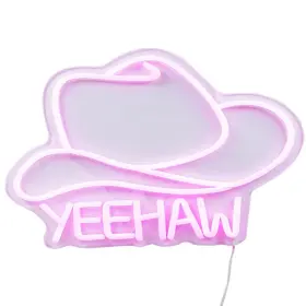 Npw B0c4r7hw97 Disco Cowboy Yeehaw Led Neon Hat Sign For Wall Decor Usb Powered And
