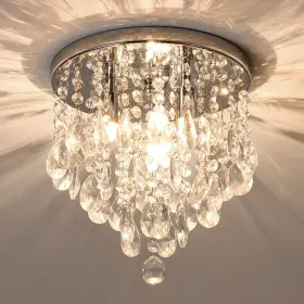 B094ZF1NMV NSRCE Mini Crystal Chandelier Flush Mount Ceiling
