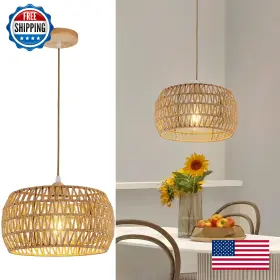 B0C5832GM1 OCWHT Rattan Pendant Light Fixture Bohemian Flush