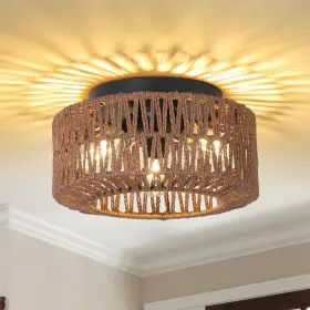 B0DG4KVQ8Y PAUFUL Boho Light Fixture Farmhouse Rattan Ceiling