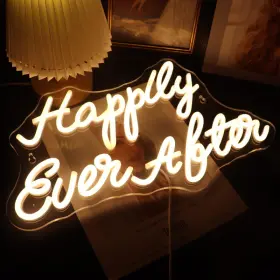 Qiaofei B0c3byz65q Led Happily Ever After Neon Sign Usb Powered Dimmer Switch Decor