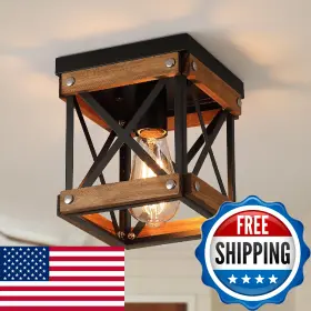 B0DP48B6QX RKUCSR Farmhouse Wood Cage Flush Mount Ceiling