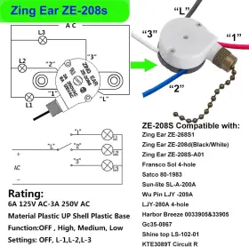 ZE-208S RUNPARTS Ceiling Fan Switch Zing Ear Wires #2
