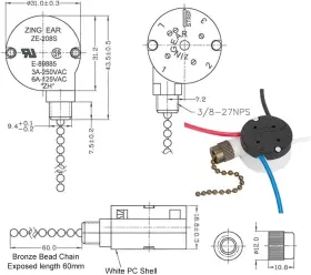 ZE-208S RUNPARTS Ceiling Fan Switch Zing Ear Wires #3