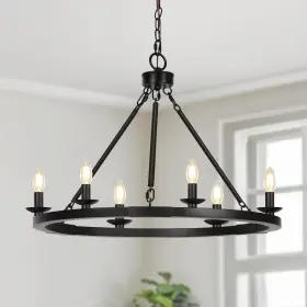 B0CHVBQMZT SEASIDE VILLAGE Farmhouse Chandelier Wagon Wheel