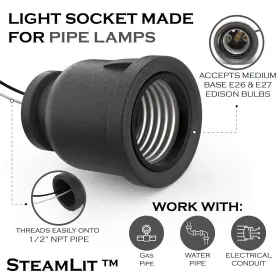 659153806146 STEAMLIT Iron Pipe Lamp Socket Npt #2