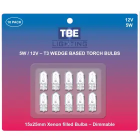 TBE-T10-12V-5W-10PACK TBE LIGHTING Volt Wedge Base Xenon Pack