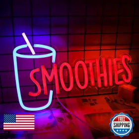 B0BZCWH85C VINRAY Smoothies Bar Neon Sign Fruit Beverage Led