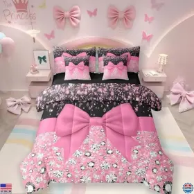 B0DQXKT4M4 VISIT THE EROSEBRIDAL STORE Pink Bowknot Comforter
