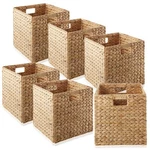 Casafield Storage Basket Natural Brown 12" Water Hyacinth Wicker Cube Bins Set-6. Fixed Price $101.19.