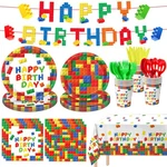Linhaxm 177 Pcs Building Block Party Supplies: Plates, Napkins, Cups, Tablecloth. Fixed Price $41.70.