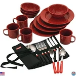 24-piece Enamel Dinnerware Set For 4, Outdoor Dining, Dishwasher Safe. Fixed Price $100.19.