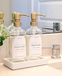 Glass Dish And Hand Soap Dispenser Set - With Concrete Tray Kitchen Bathroom. Fixed Price $39.99.