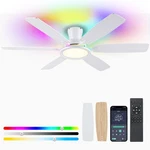Bykistok 55" Flush Mount Ceiling Fan With Rgb Light - White Modern, Quiet, Dc Mo. Fixed Price $149.98.