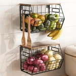 Delamu Stackable Metal Fruit Basket With Wood Lid 2 Pack, Hanging Wall Organizer. Fixed Price $63.44.