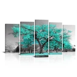 Visual Art Decor Large 5 Pieces Teal Tree Canvas Wall Turquoise And Grey .... Fixed Price $67.36.