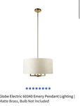 Globe Electric 60340 Emery Pendant Light In Matte Brass W/fabric Shade Lighting. Fixed Price $49.99.