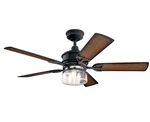 52" Kichler Lyndon Black Led Outdoor Ceiling Fan With Wall Control. Fixed Price $379.99.