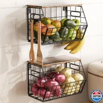 Delamu Stackable Metal Fruit Basket With Wood Lid 2 Pack, Hanging Wall Organizer. Fixed Price $58.54.