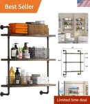 3 Tier Industrial Pipe Shelf Rustic Wood Floating Shelves For Stylish Storage. Fixed Price $85.84.