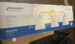 New Progress Lighting Bredela 23 In. 3-light Brushed Gold Farmhouse Vanity Light. Fixed Price $45.99.