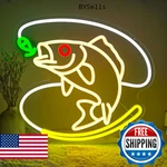 Fishing Neon Sign, Dimmable Fish Led Lights For Wall Decor, Usb Powered Fis. Fixed Price $35.33.